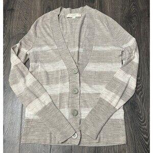 Ann Taylor Loft Sweater  Plum Cardigan Wool Blend Womens Size S Striped